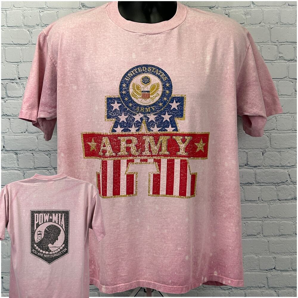Vintage 90s US Army POW-MIA T Shirt Military United States Pink Mens L Large